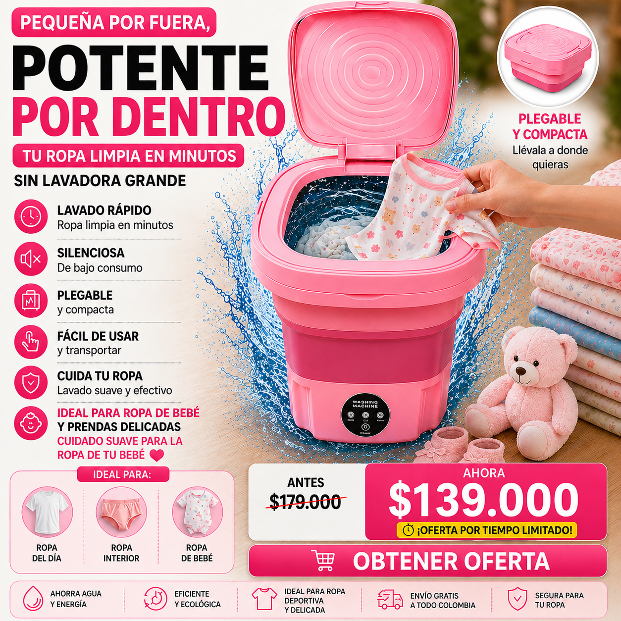 LavaYa – Mini Lavadora Portátil Plegable